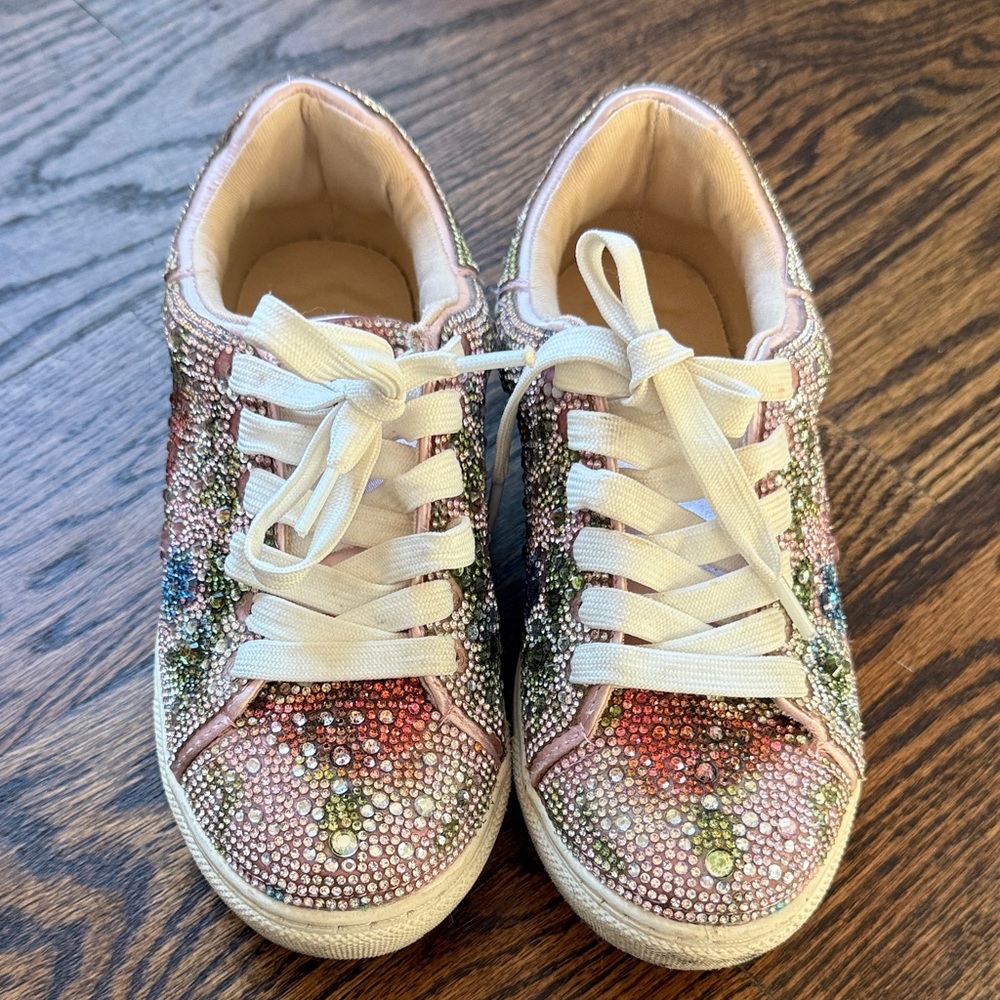 Size 1 Betsy Johnson Embellished Pink Floral Sneakers